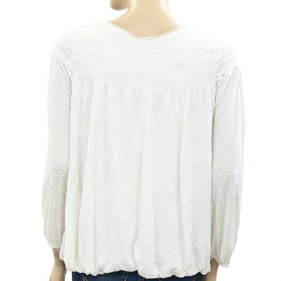 Free People Begonia Tee Embroidered Blouse Top Peasant Flowy Textured XS 220430 - Picture 8 of 9